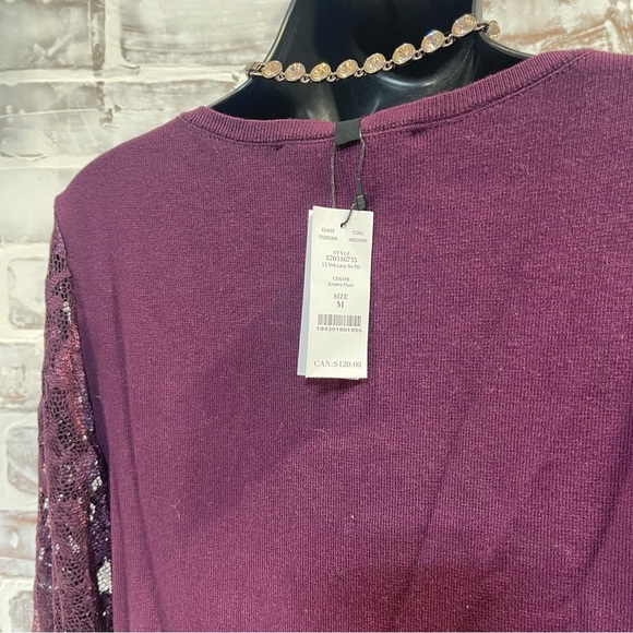 White House black market Elegant Purple Lace Sleeve Top medium - Picture 5 of 6